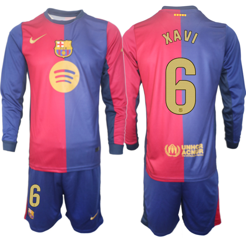 Men 2024-2025 Club Barcelona home Long Sleeves Blue #6 Soccer Jersey->barcelona jersey->Soccer Club Jersey